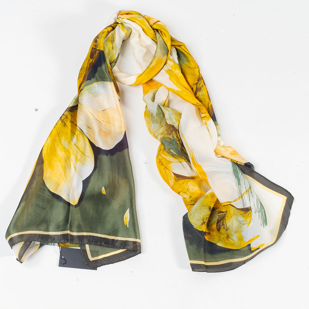 Liliomok Varázsa Sál, 85 X 180 Cm, Zöld, 100% Vegán Selyem