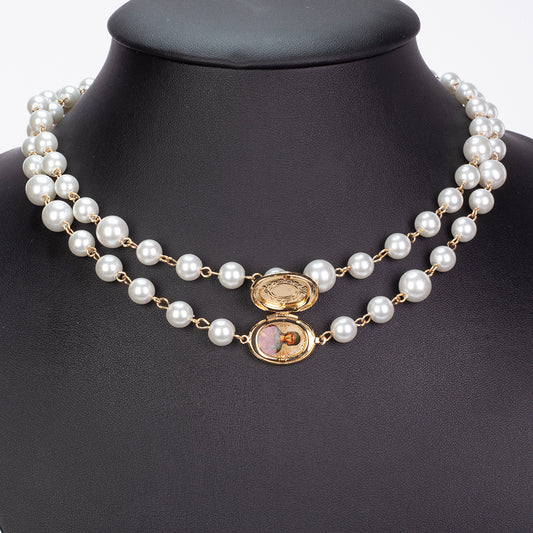 Arany tónusú Emporia Ötvözetű Nyaklánc Üveggyönggyel