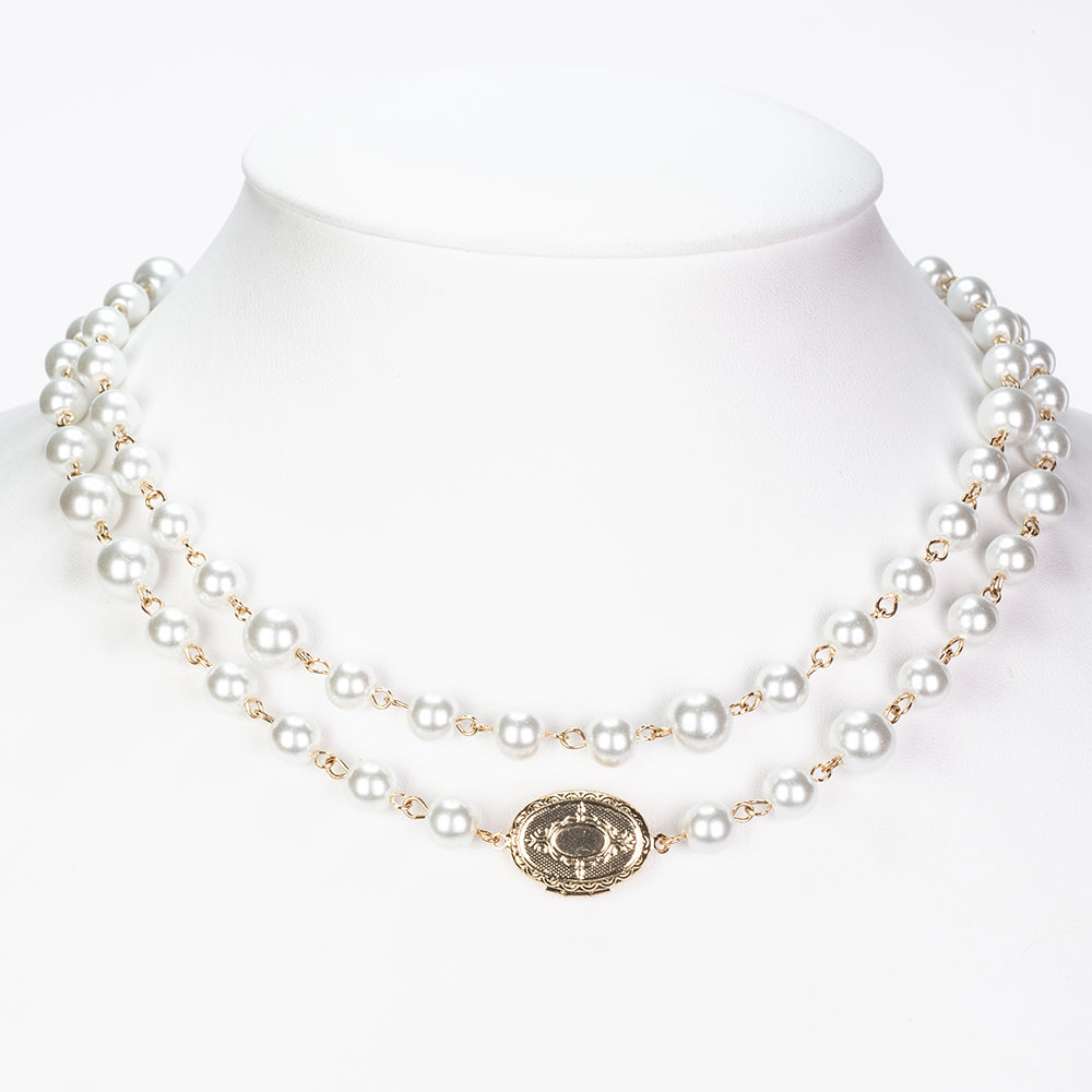 Arany tónusú Emporia Ötvözetű Nyaklánc Üveggyönggyel