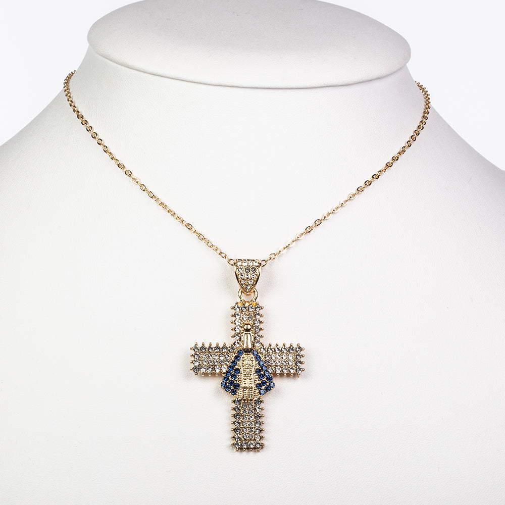 Kereszt Arany tónusú Emporia Ötvözetű Nyaklánc Kék Emporia® Kristállyal és Fehér Emporia® Kristállyal