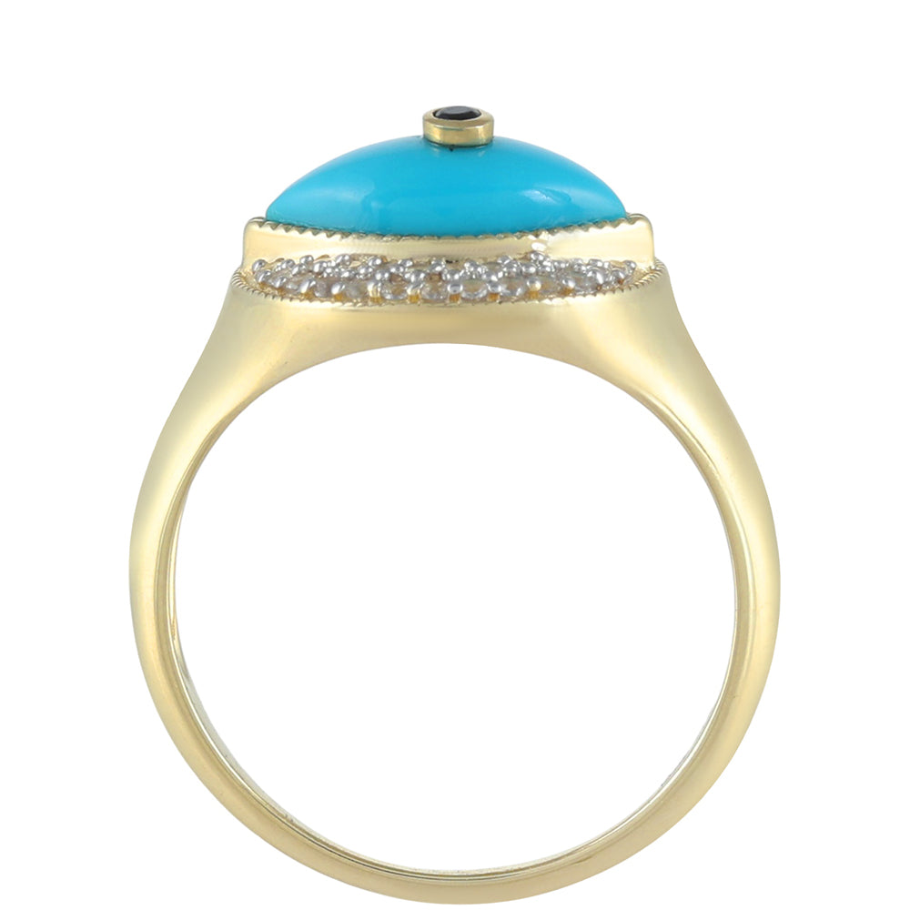 9 Karátos Arany Gyűrű Csipkerózsika Türkizzel és Fekete Spinellel