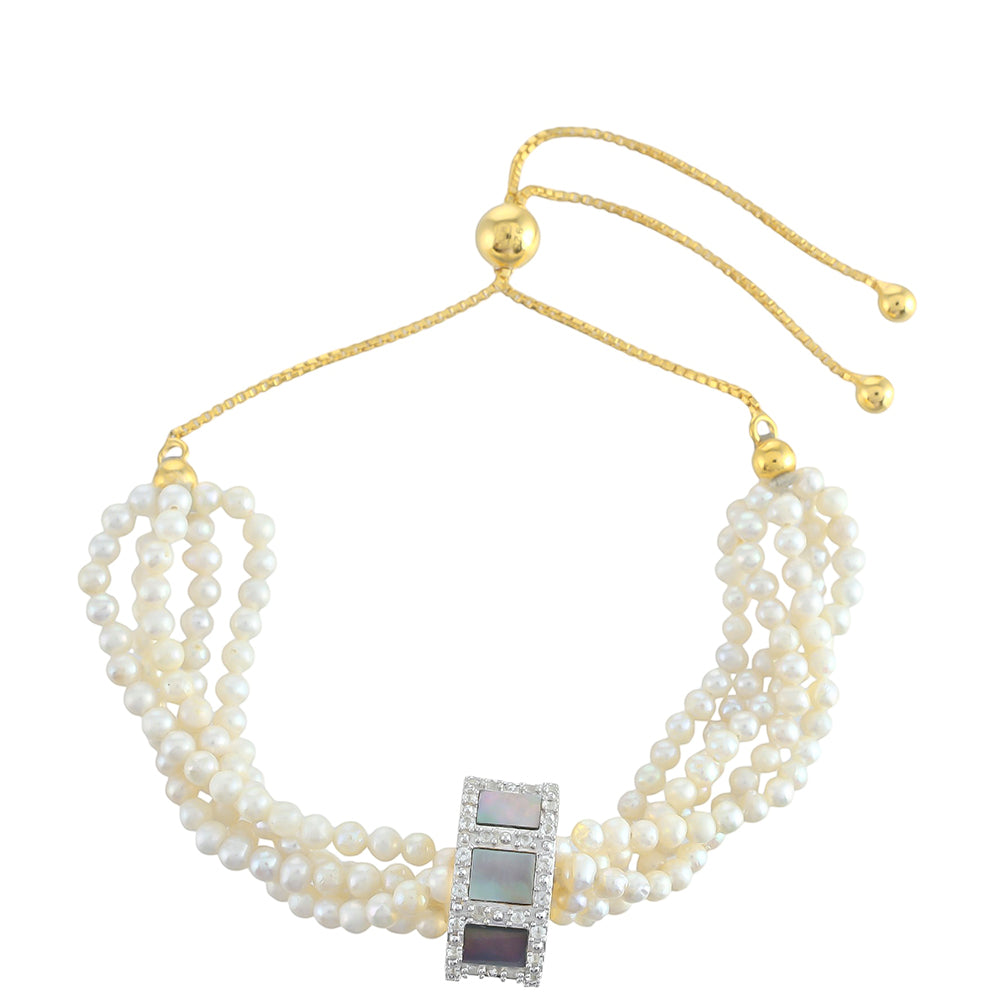 Arannyal Bevont Ezüst Karkötő Paua Kagylóval és Édesvízi Kagylógyönggyel