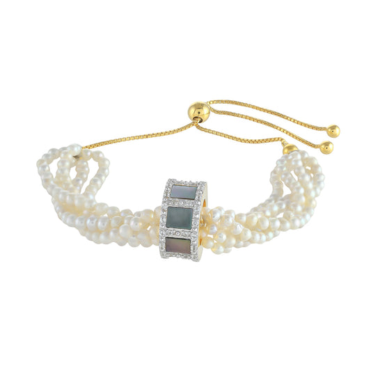 Arannyal Bevont Ezüst Karkötő Paua Kagylóval és Édesvízi Kagylógyönggyel