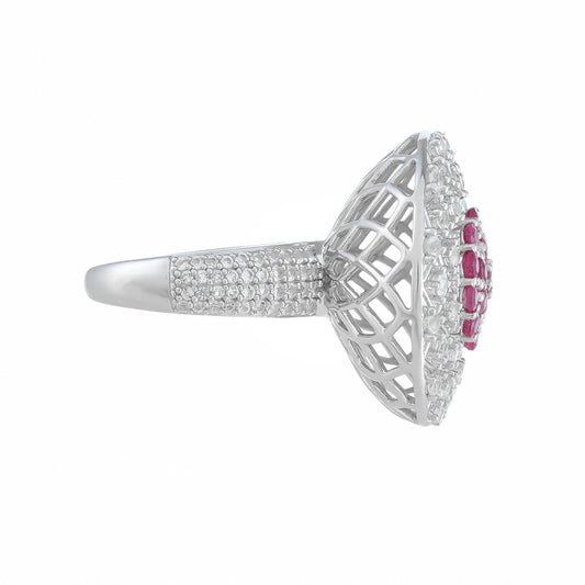 Ezüst Gyűrű Thai Rubinnal és Fehér Topázzal