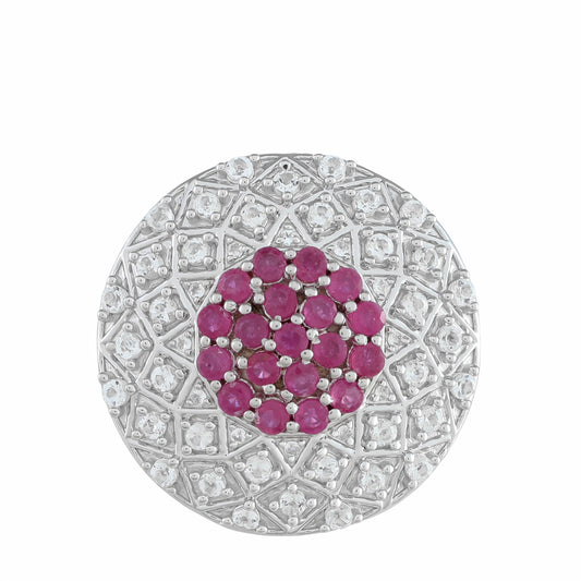 Ezüst Gyűrű Thai Rubinnal és Fehér Topázzal