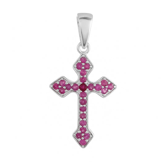 Kereszt Ezüst Medál Thai Rubinnal