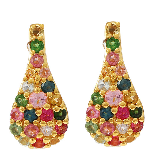 Arannyal Bevont Ezüst Fülbevaló Pelmadulla-i Szivárvány Turmalinnal