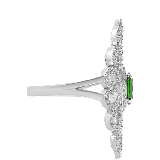 Ezüst Gyűrű Króm Diopsziddal és Fehér Topázzal