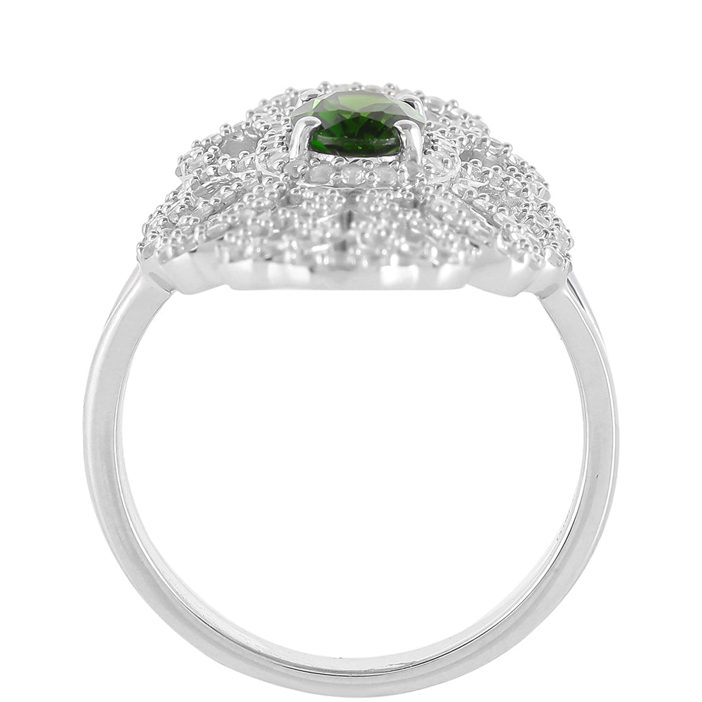 Ezüst Gyűrű Króm Diopsziddal és Fehér Topázzal