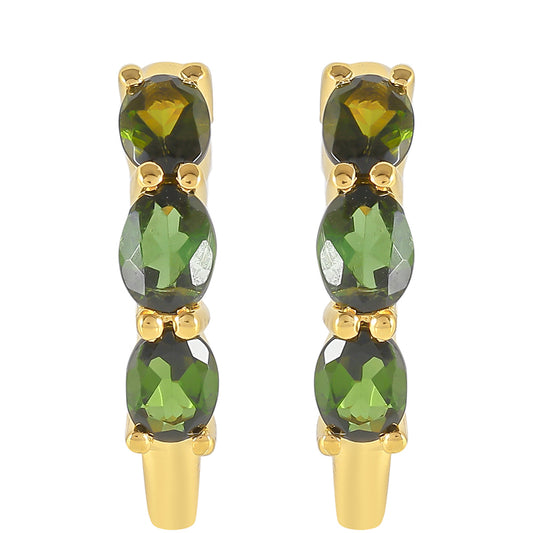 Arannyal Bevont Ezüst Fülbevaló Zöld Turmalinnal