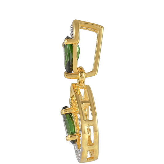 Arannyal Bevont Ezüst Medál Zöld Turmalinnal és Természetes Cirkónnal