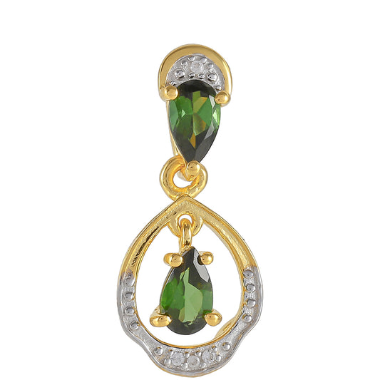 Arannyal Bevont Ezüst Medál Zöld Turmalinnal és Természetes Cirkónnal