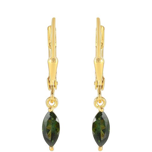 Arannyal Bevont Ezüst Fülbevaló Zöld Turmalinnal