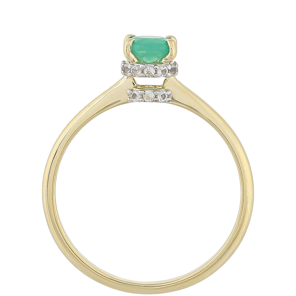 9 Karátos Arany Gyűrű Brazil Smaragddal és Fehér Topázzal