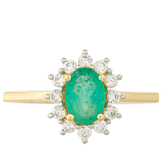 9 Karátos Arany Gyűrű Brazil Smaragddal és Természetes Cirkónnal