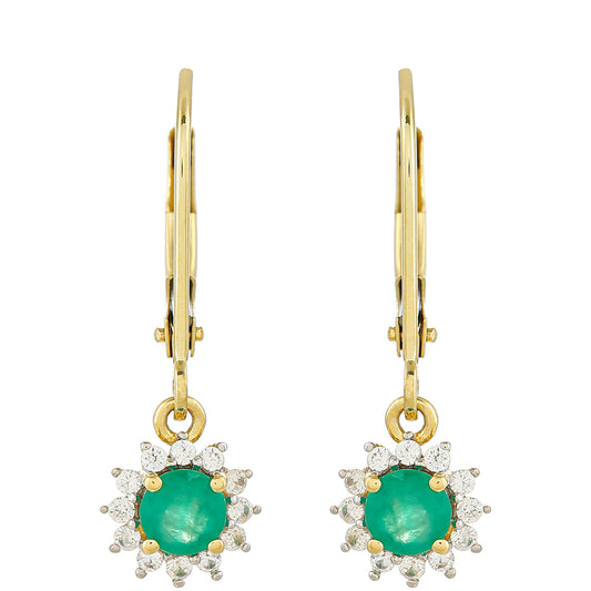 9 Karátos Arany Fülbevaló Brazil Smaragddal és Természetes Cirkónnal