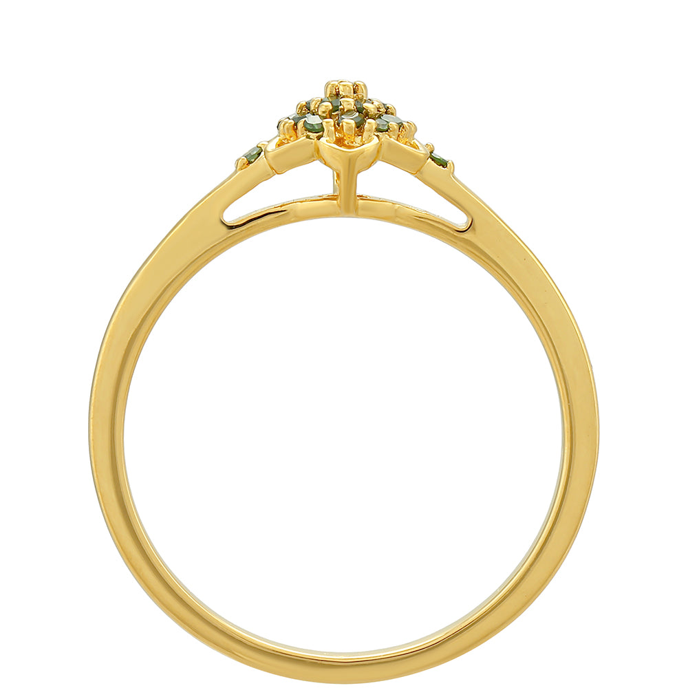 Arannyal Bevont Ezüst Gyűrű Zöld Gyémánttal