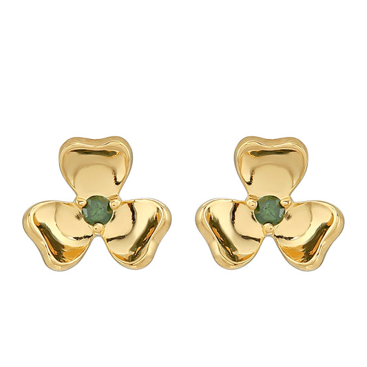 Arannyal Bevont Ezüst Fülbevaló Zöld Gyémánttal