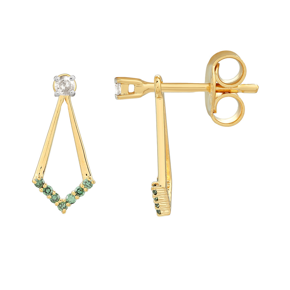 Arannyal Bevont Ezüst Fülbevaló Zöld Gyémánttal