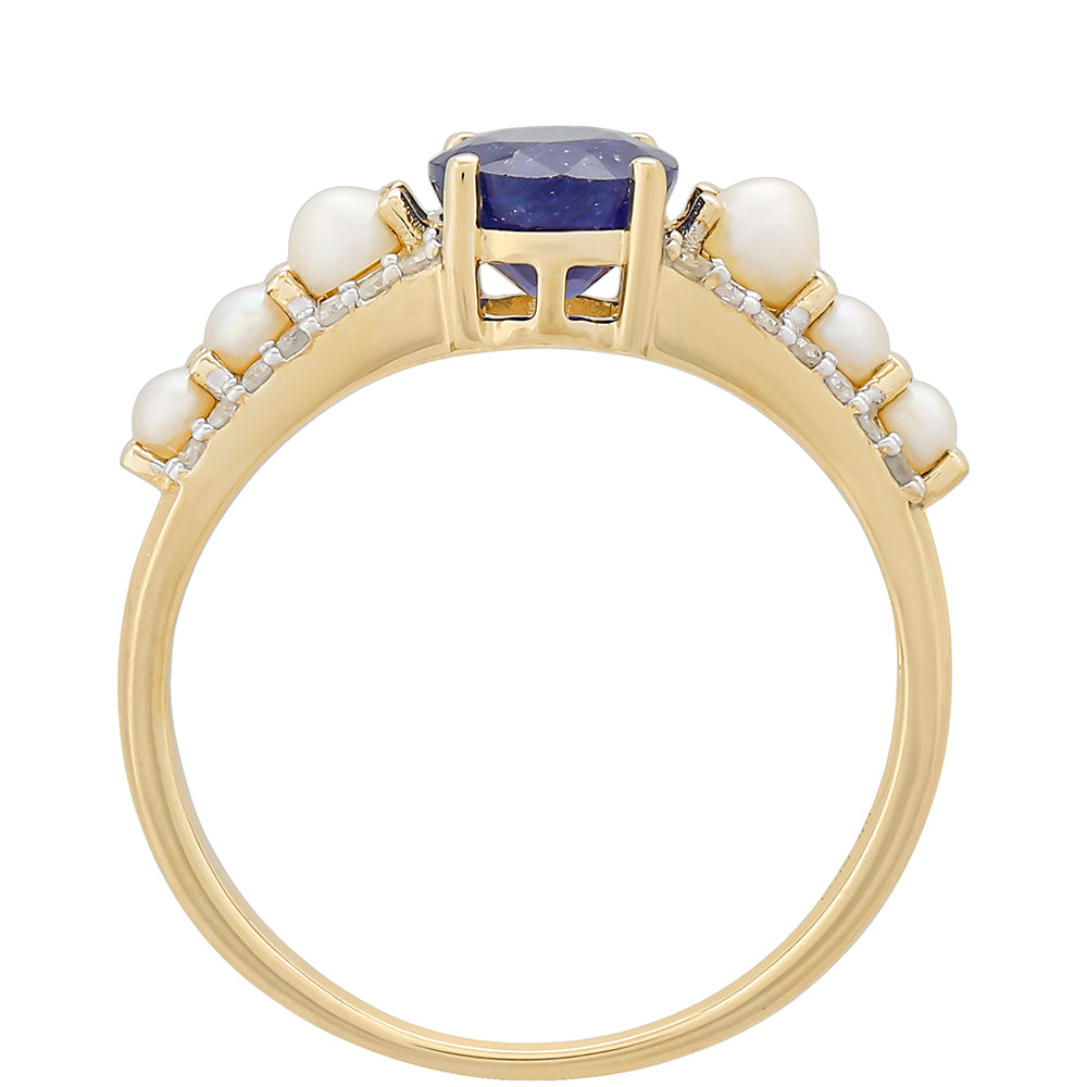 9 Karátos Arany Gyűrű Thai Zafírral és Fehér Gyémánttal