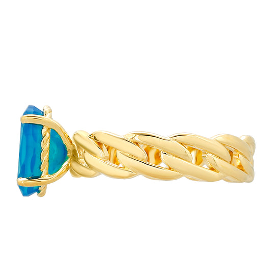 Arannyal Bevont Ezüst Gyűrű Etiópiai Paraiba Kék Opállal