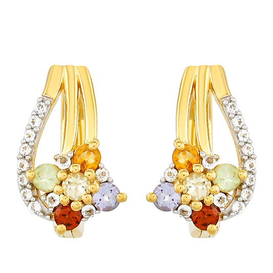 Arannyal Bevont Ezüst Fülbevaló Tanzanittal és Citrinnel