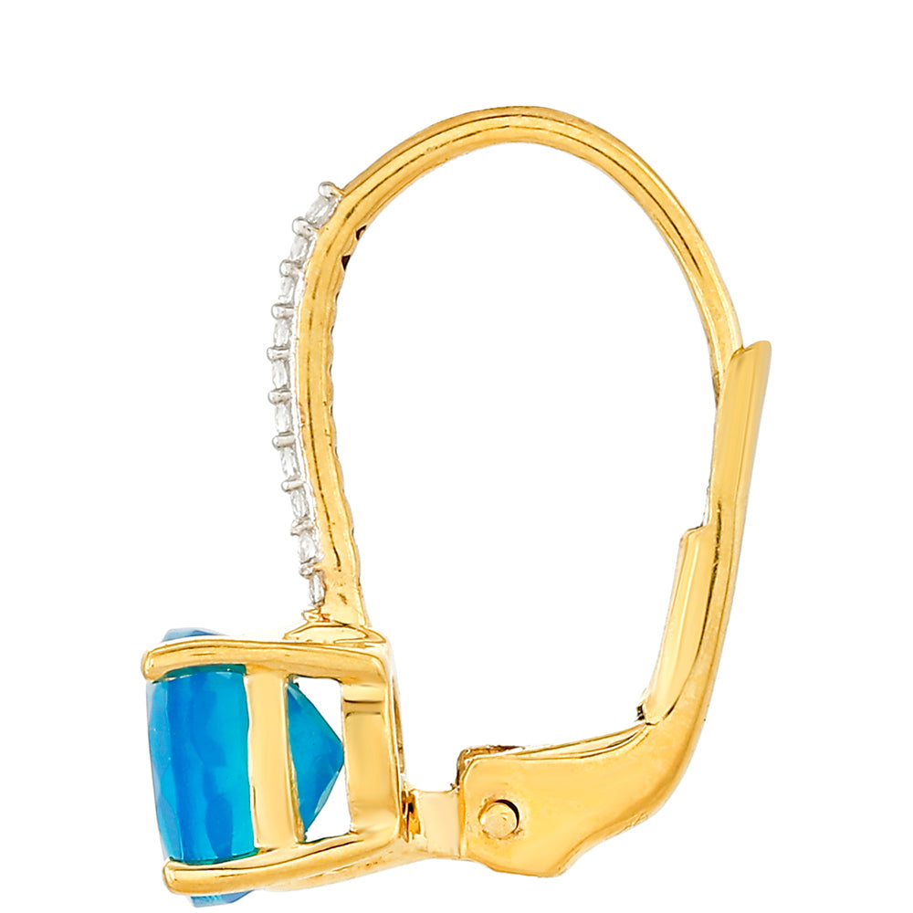 Arannyal Bevont Ezüst Fülbevaló Etiópiai Paraiba Kék Opállal és Fehér Topázzal