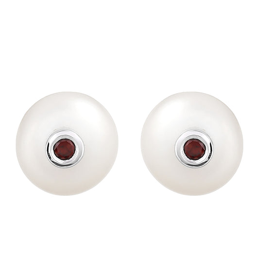 Ezüst Fülbevaló Gránáttal és Fehér Édesvízi Kagylógyönggyel