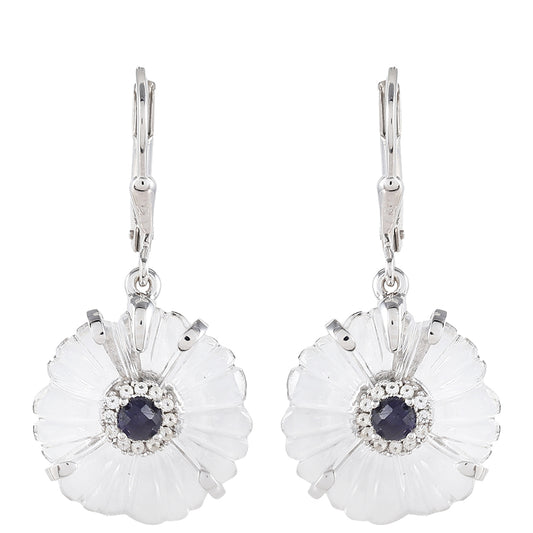 Ezüst Fülbevaló Thai Zafírral és Kristály Kvarccal