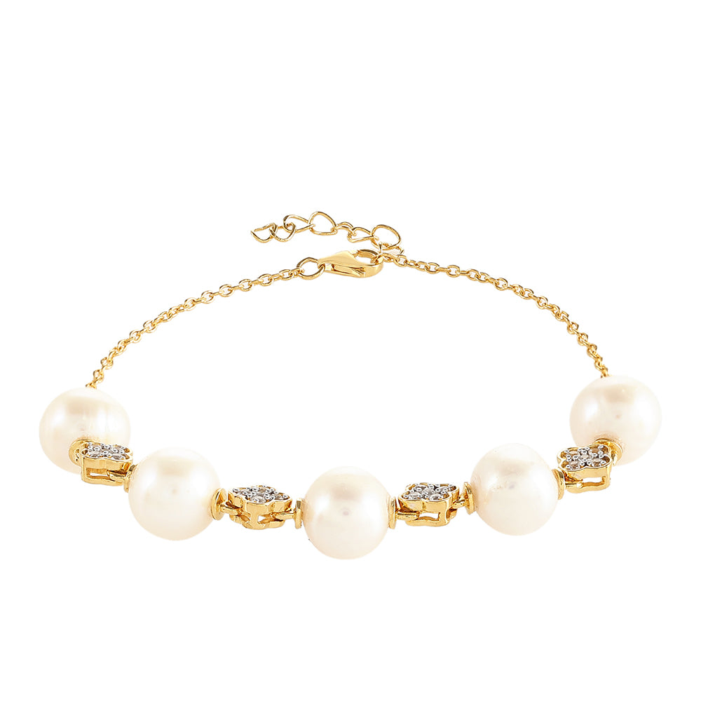 Arannyal Bevont Ezüst Karkötő Barokk Édesvízi Tenyésztett Gyönggyel és Fehér Topázzal