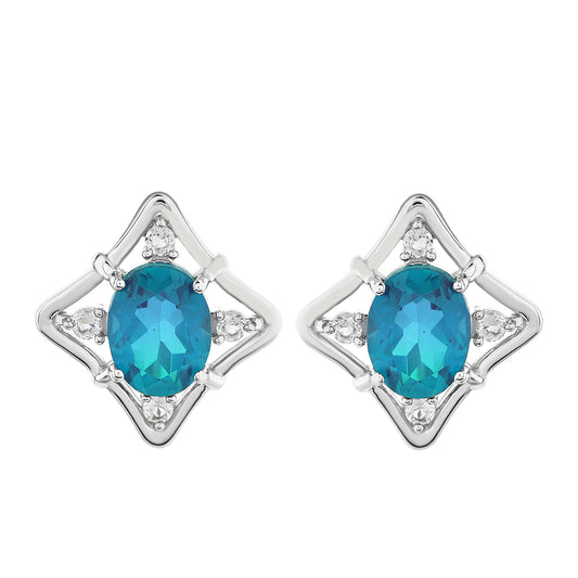 Ezüst Fülbevaló Páva Kvarccal és Fehér Topázzal