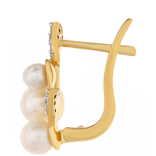 Arannyal Bevont Ezüst Fülbevaló Barokk Édesvízi Tenyésztett Gyönggyel és Fehér Topázzal