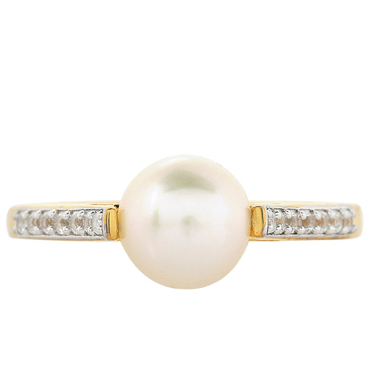 Arannyal Bevont Ezüst Gyűrű Barokk Édesvízi Tenyésztett Gyönggyel és Fehér Topázzal