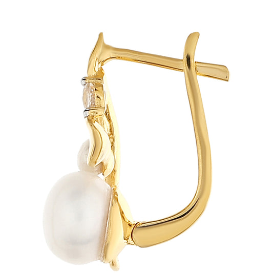 Arannyal Bevont Ezüst Fülbevaló Barokk Édesvízi Tenyésztett Gyönggyel és Fehér Topázzal