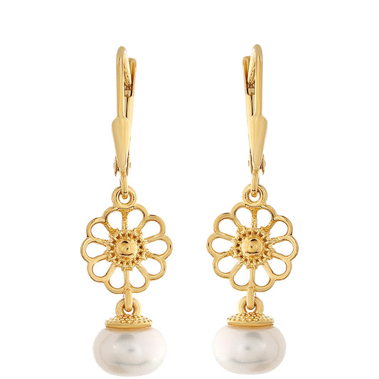 Arannyal Bevont Ezüst Fülbevaló Barokk Édesvízi Tenyésztett Gyönggyel