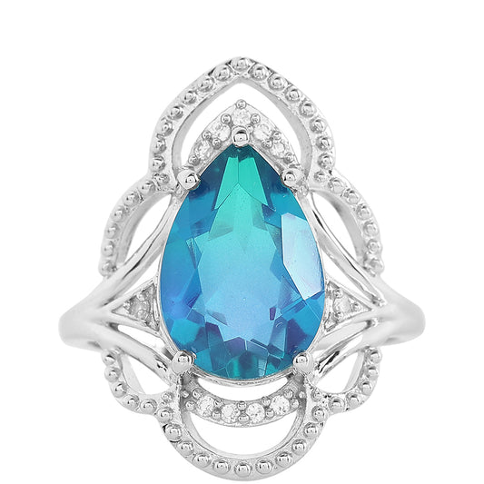 Ezüst Gyűrű Páva Kvarccal és Fehér Topázzal