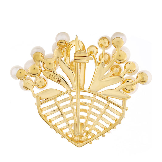 Arannyal Bevont Ezüst Bross Barokk Édesvízi Tenyésztett Gyönggyel