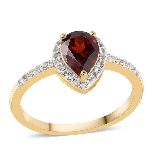 Arannyal Bevont Ezüst Gyűrű Barton Gránáttal és Fehér Topázzal