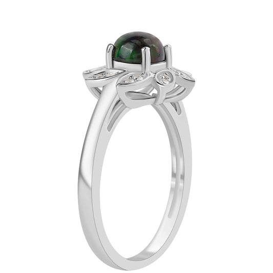 Ezüst Gyűrű Lega Dembi Éjfekete Etiópiai Opállal és Fehér Topázzal