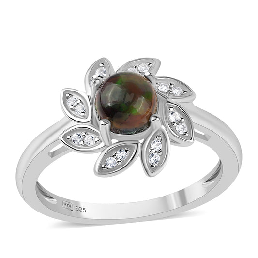 Ezüst Gyűrű Lega Dembi Éjfekete Etiópiai Opállal és Fehér Topázzal