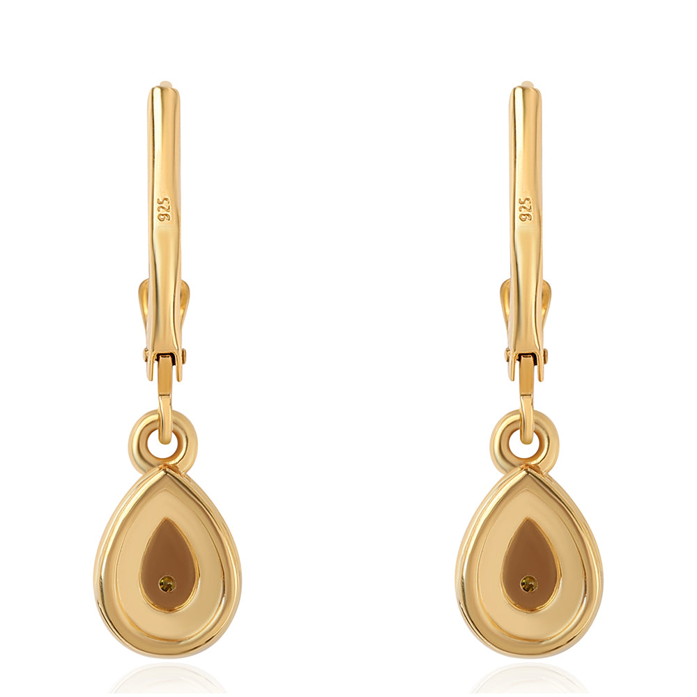 Arannyal Bevont Ezüst Fülbevaló Zöld Gyémánttal