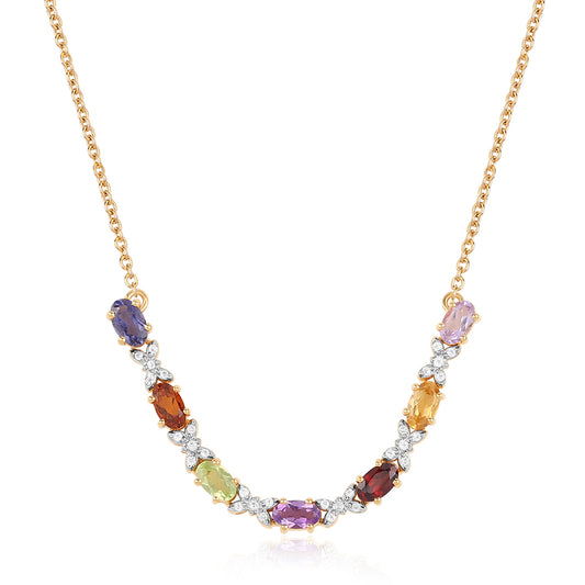 Arannyal Bevont Ezüst Nyaklánc Rose De France Ametiszttel és Citrinnel
