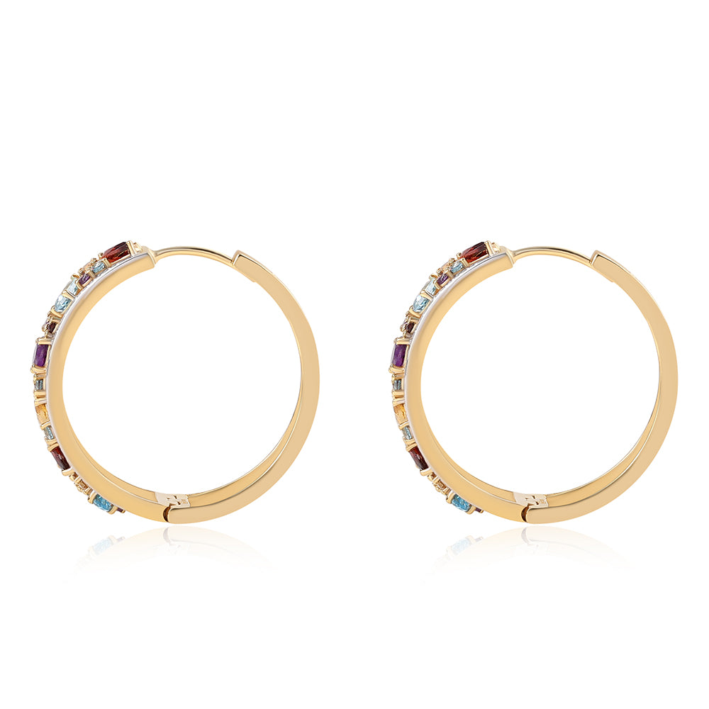 Arannyal Bevont Ezüst Fülbevaló Vörös Gránáttal és Citrinnel