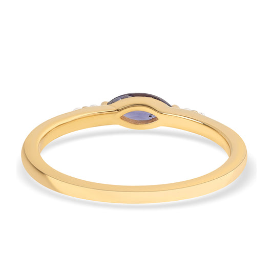 Arannyal Bevont Ezüst Gyűrű Iolittal és Fehér Topázzal