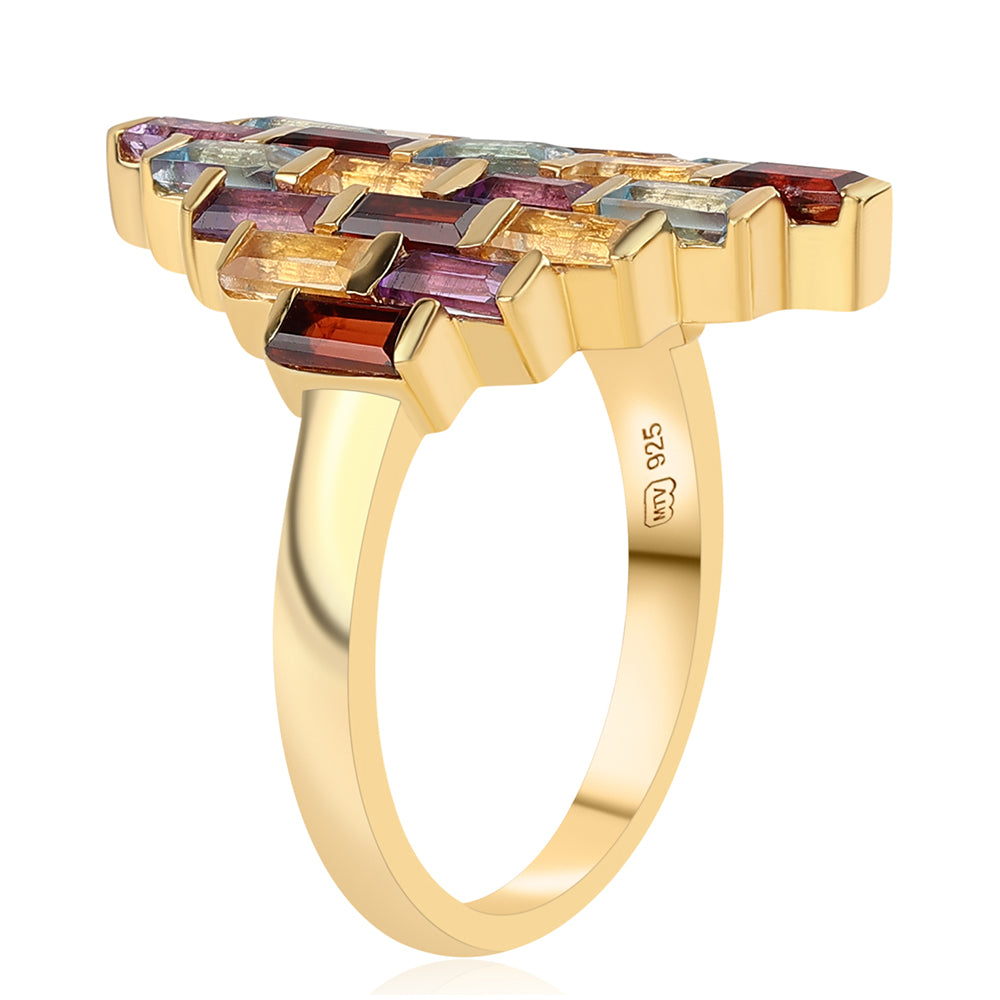 Arannyal Bevont Ezüst Gyűrű Afrikai Ametiszttel és Citrinnel