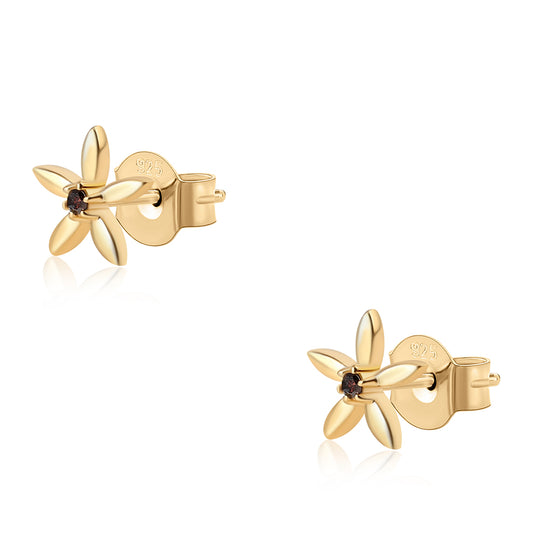 Arannyal Bevont Ezüst Fülbevaló Vörös Gyémánttal