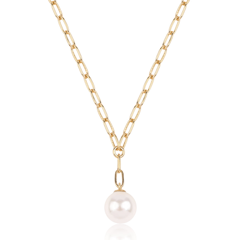 Arannyal Bevont Ezüst Nyaklánc Fehér Édesvízi Kagylógyönggyel