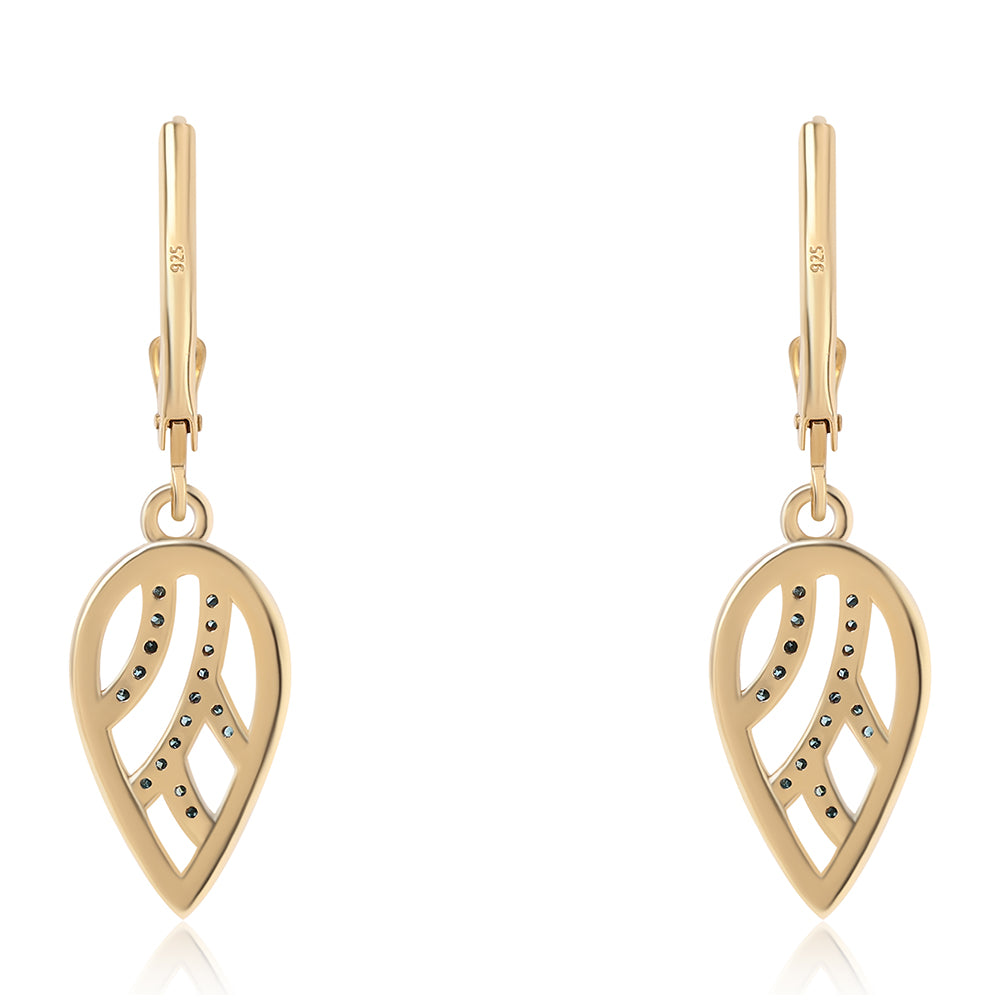 Arannyal Bevont Ezüst Fülbevaló Kék Gyémánttal