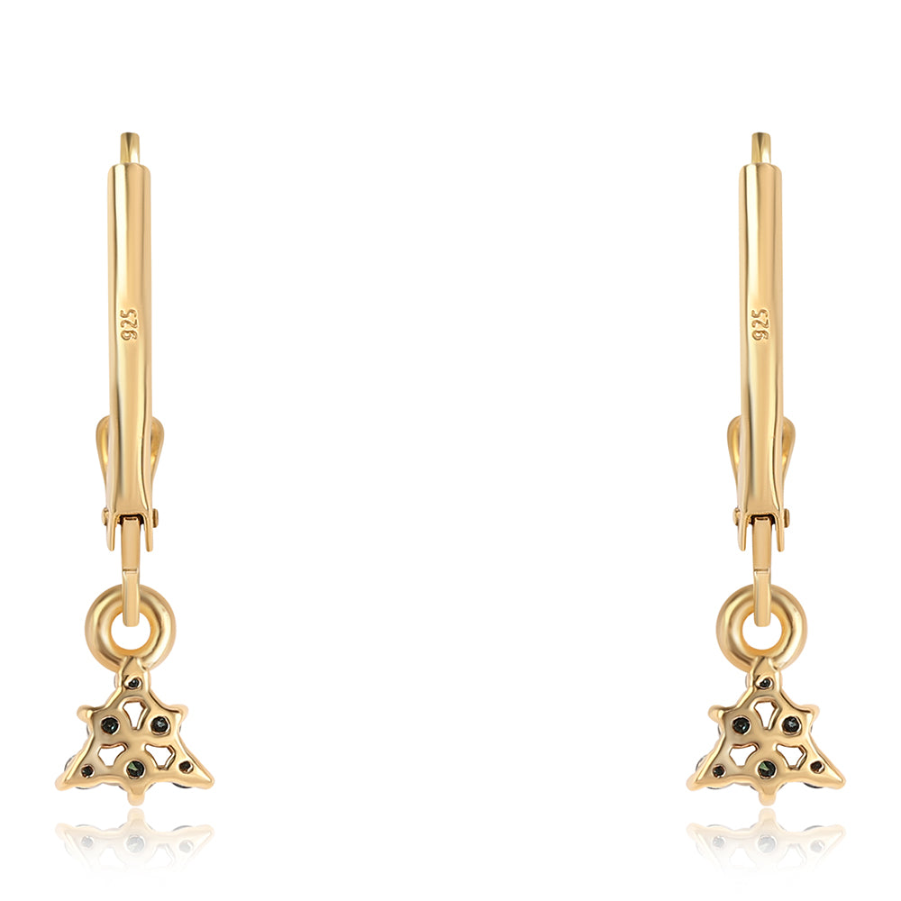 Arannyal Bevont Ezüst Fülbevaló Kék Gyémánttal és Fehér Gyémánttal