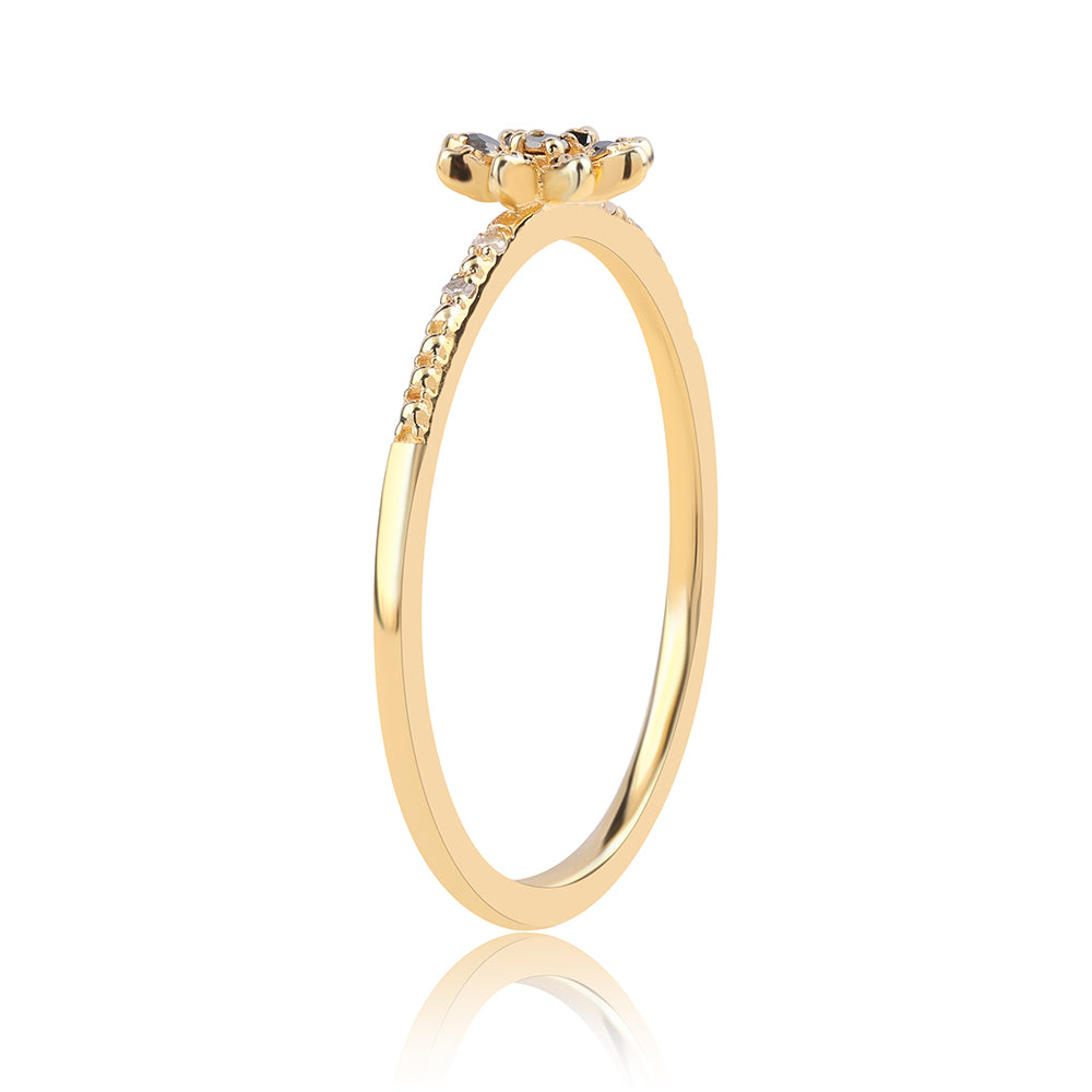 Arannyal Bevont Ezüst Gyűrű Fekete Gyémánttal és Fehér Gyémánttal